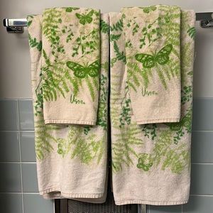 Vintage Vera Neumann 4-Piece Bath Towel Set, Fern and Butterfly Pattern